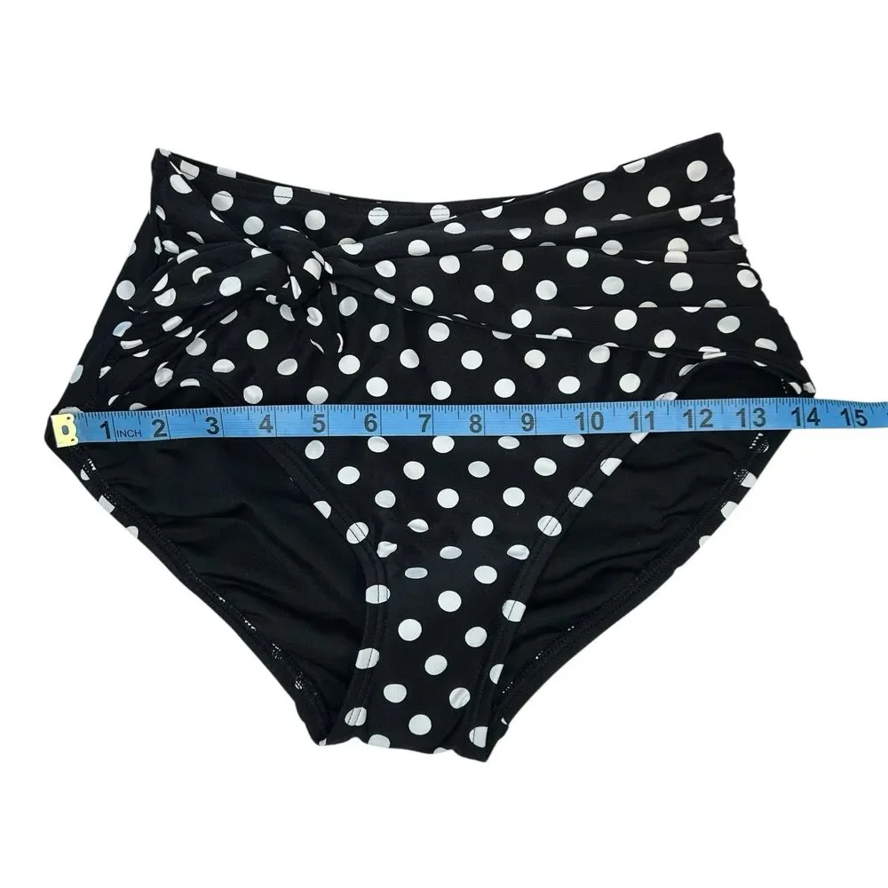 Kate Spade Women's High Waist Bikini Swim Bottom XS Black White Polka Dot